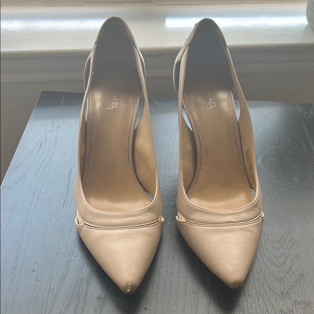 Michael Kors Hamilton Mid Leather Women's Heels/pumps 8.5 Cream/nude